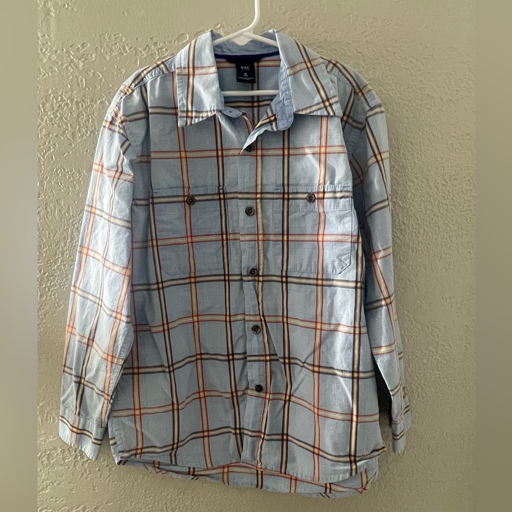 GAP Kids Plaid Button Down‎ Shirt - Blue/Orange Size M (8)